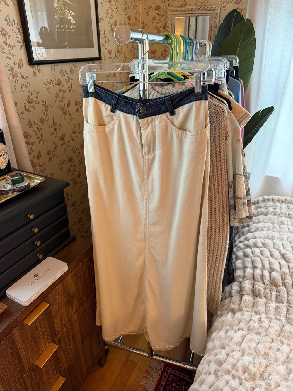 Vintage Kelpe cream denim maxi skirt sz 38/US 8